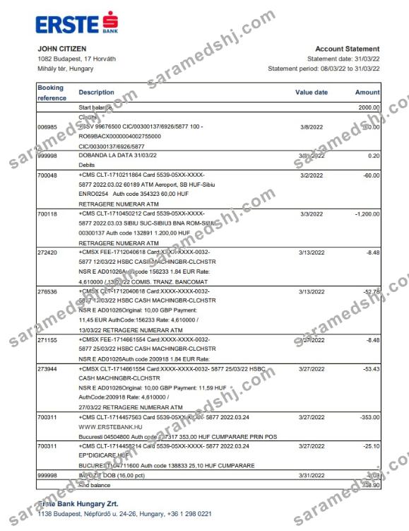 Hungary Erste bank statement xls